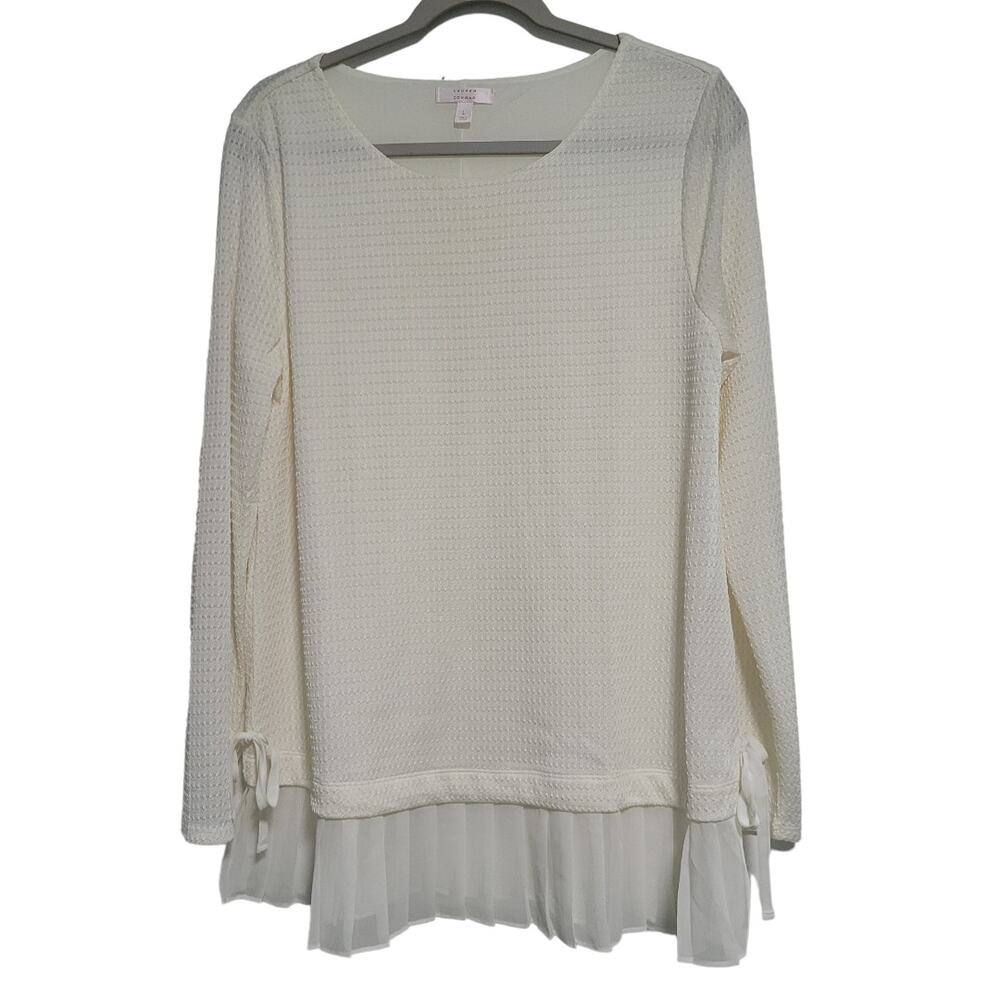 Lauren Conrad Cream Blouse Pleated Bottom Long Sleeves Sides Large